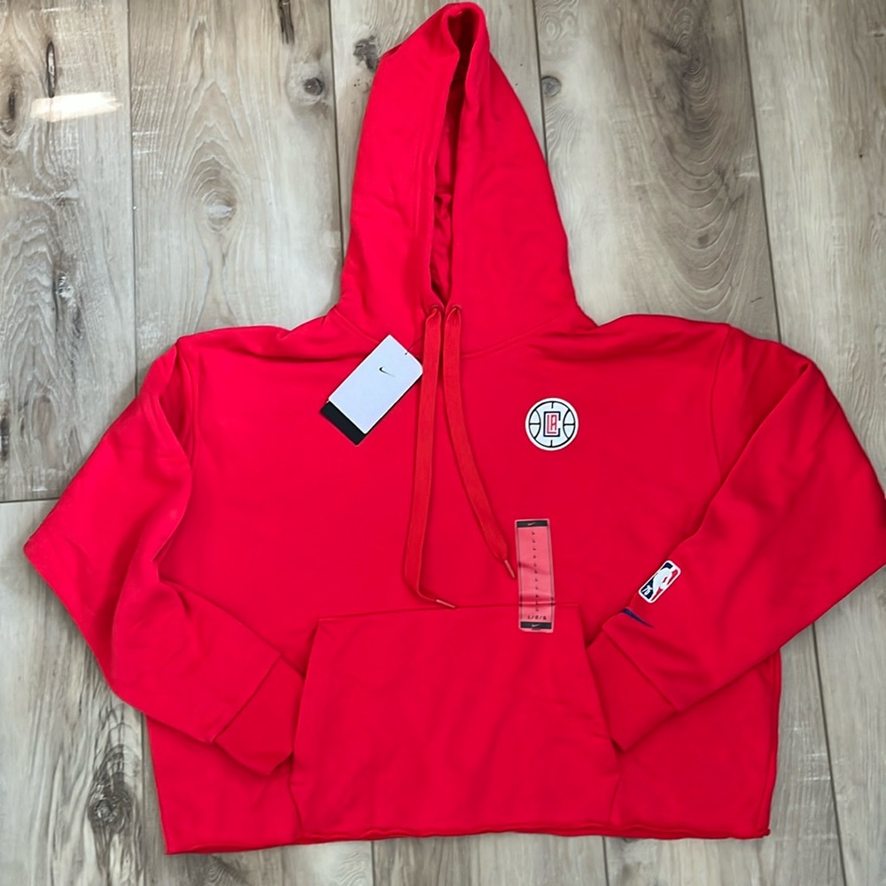 Nike LA Clippers Cropped Fleece Hoodie Womens Red Size Large NEW